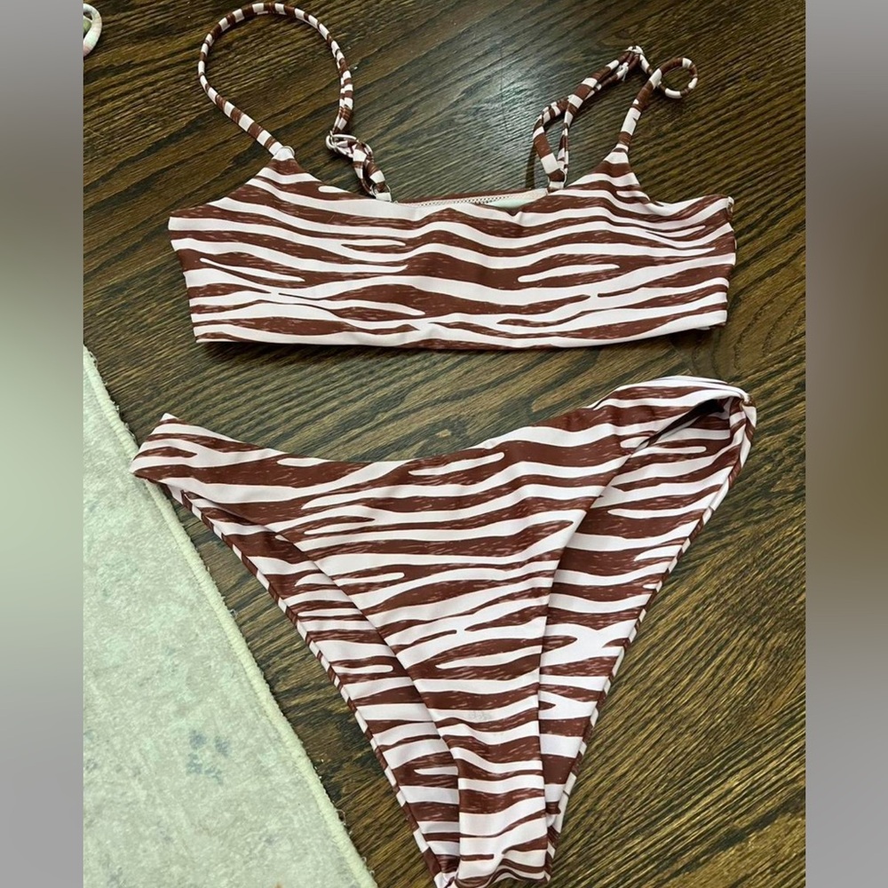 Brown and Pink Zebra Print Bikini Set
